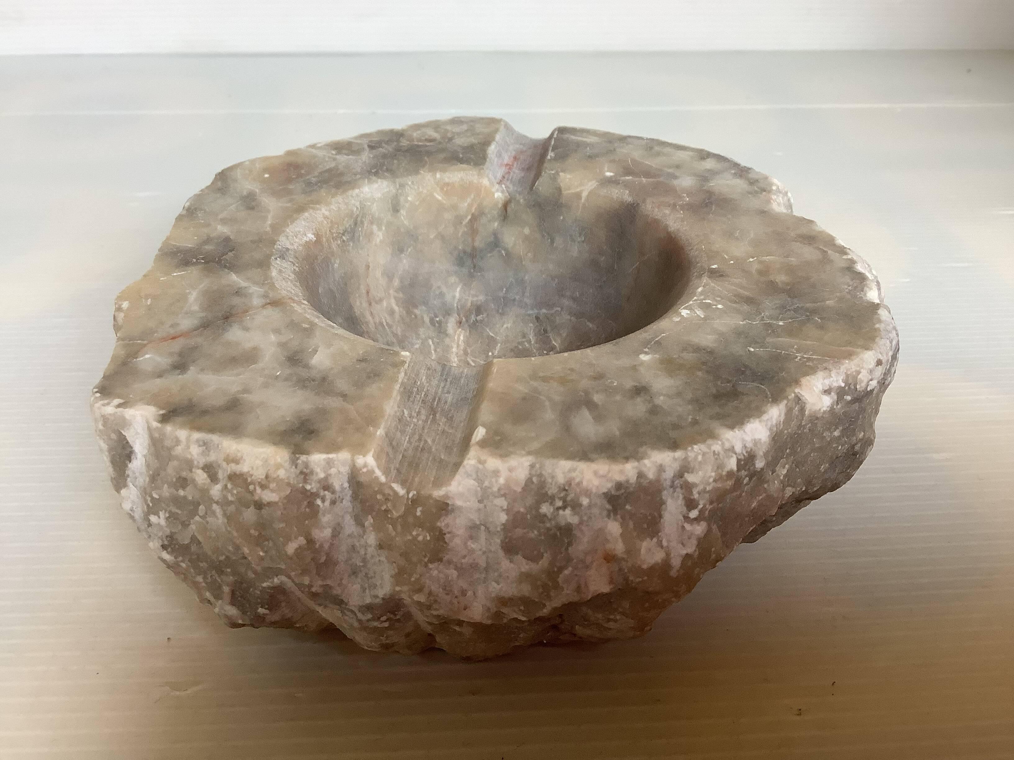 Large ashtray, red veined alabaster pocket tray.