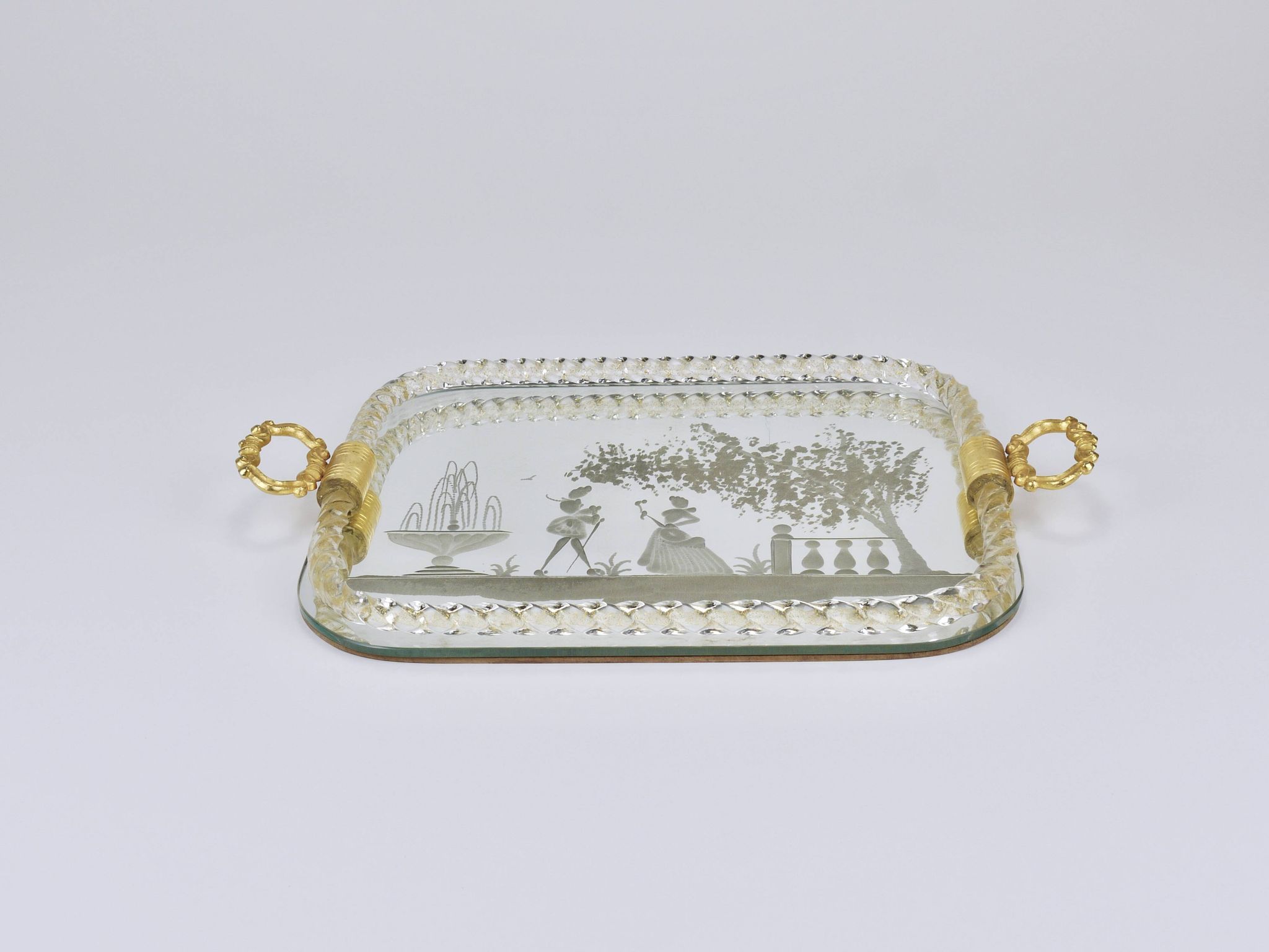Ercole Barovier Swirl Murano Glass Mirror Serving Tray, Venice, 1940s