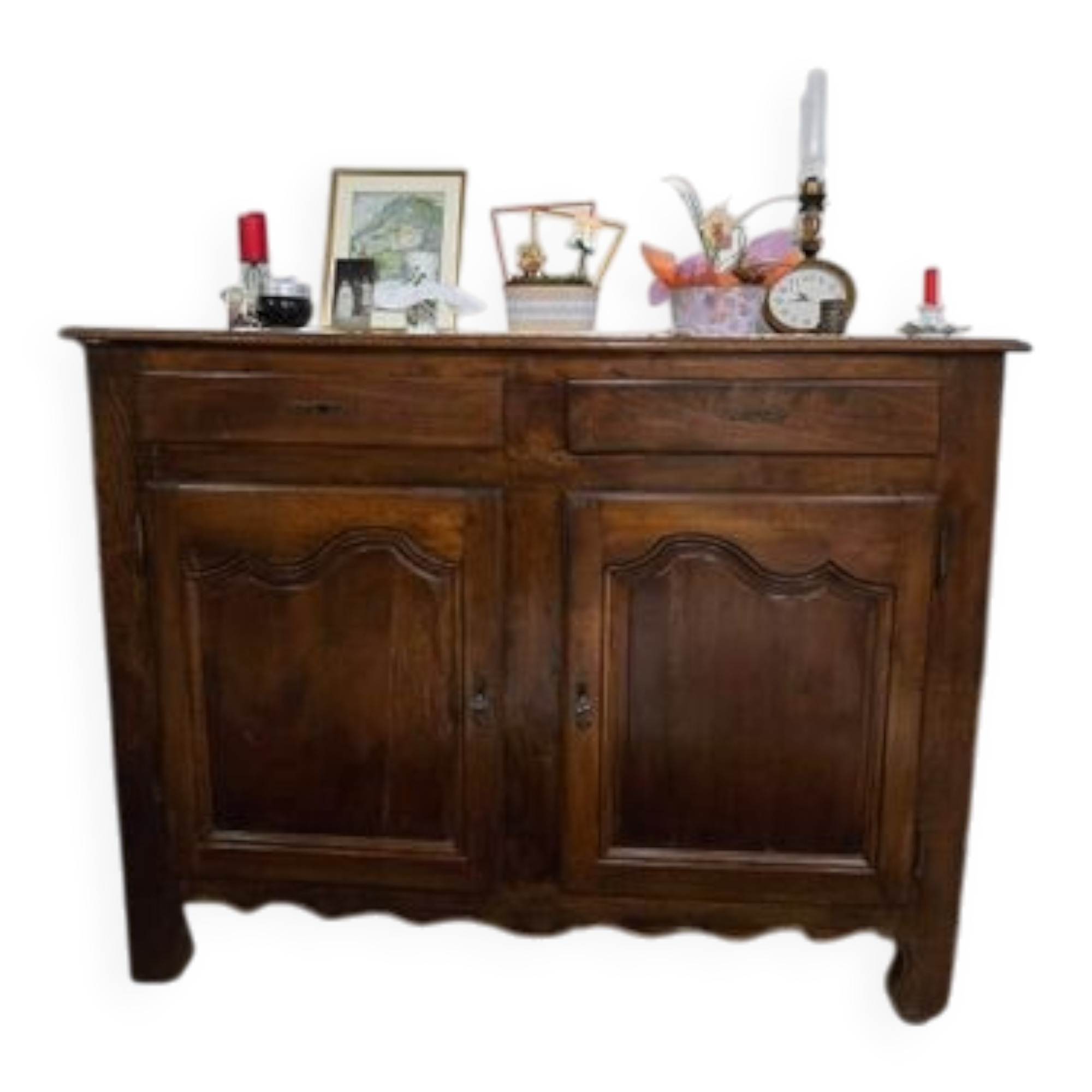 Antique high buffet in solid wood from the late 19th to early 20th century.