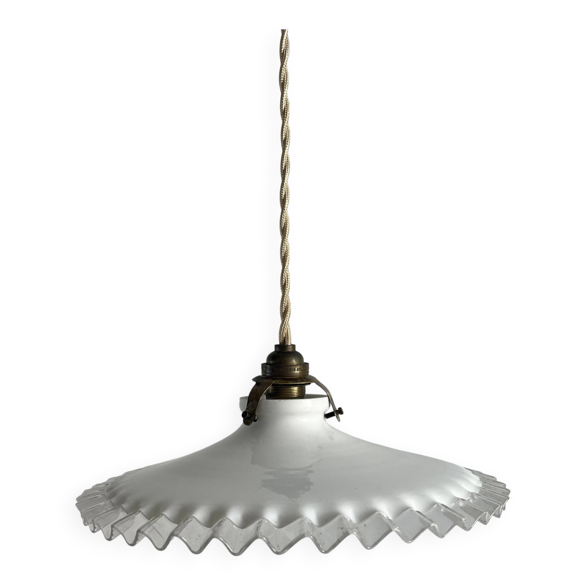 Opaline pendant light with serrated tray