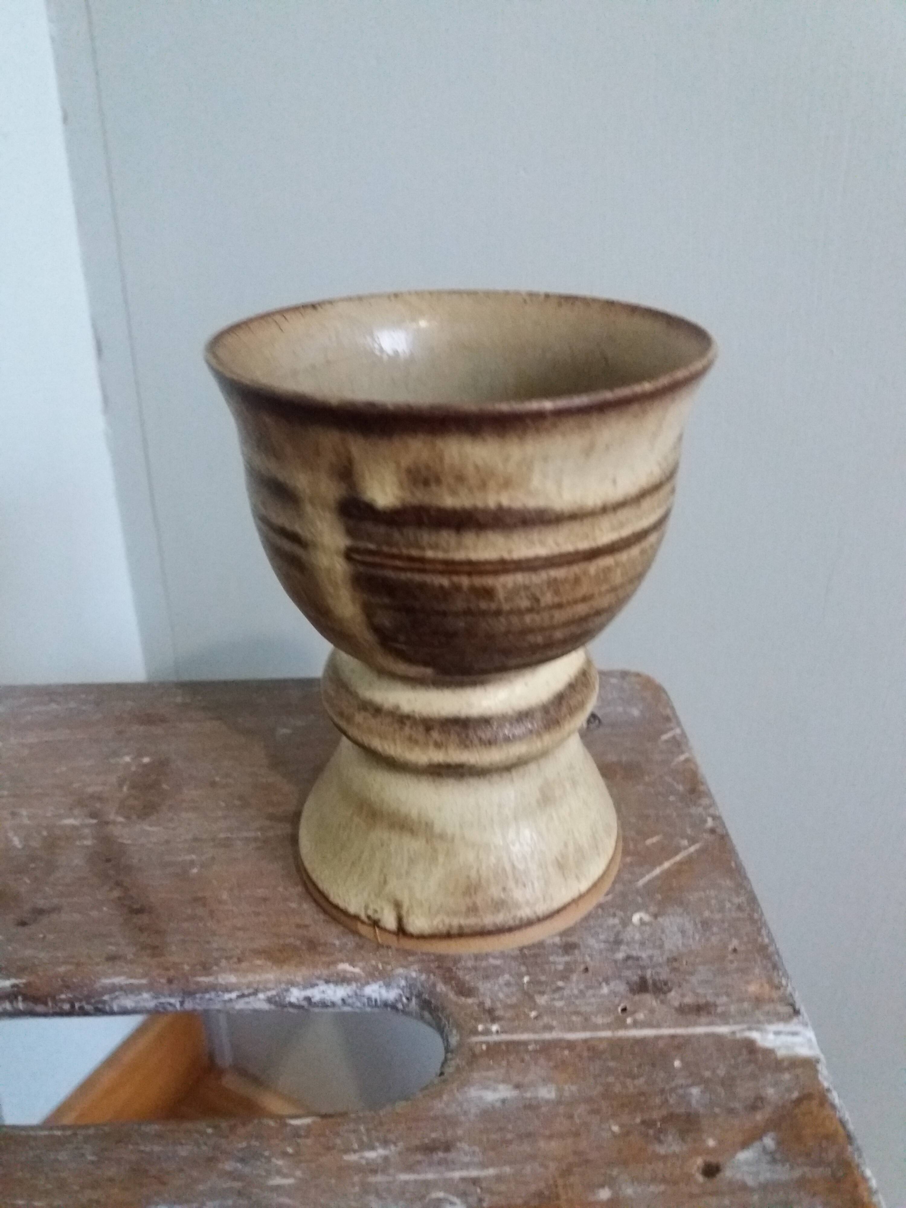 Chalice cup candle holder in stoneware
