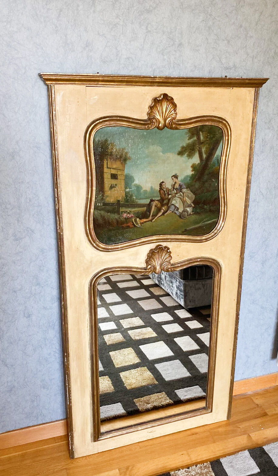 Fireplace trumeau mirror, gilded