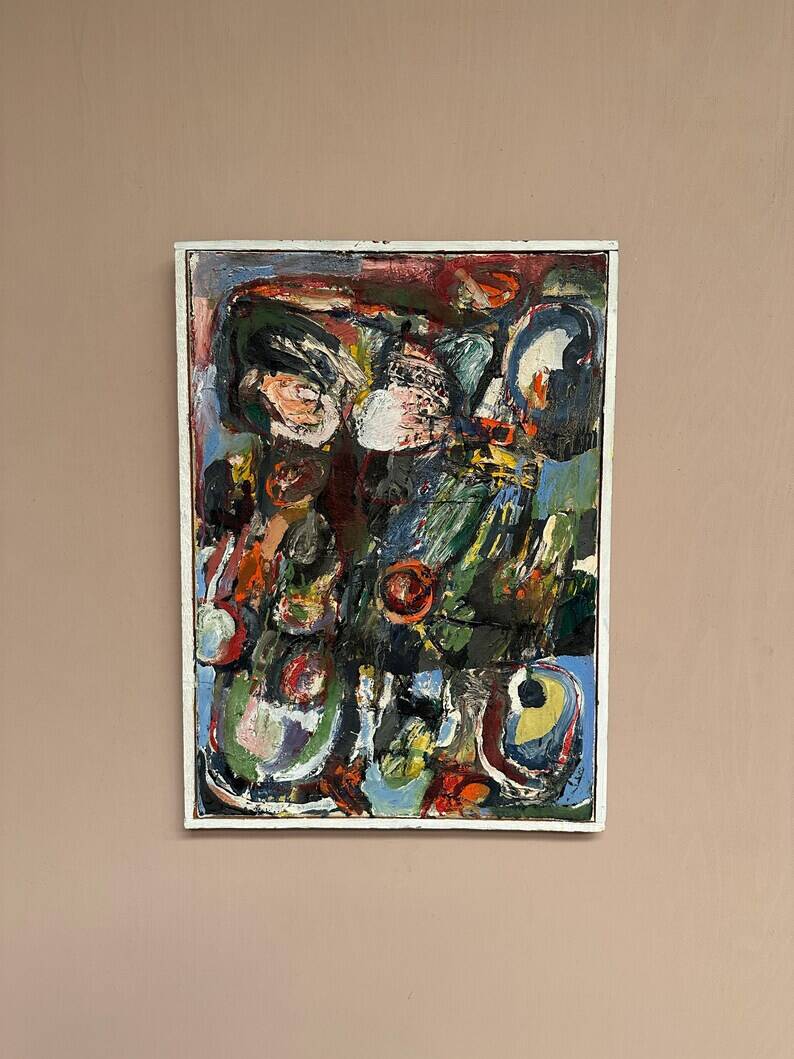 Original Swedish Oil on Canvas – “Abstract Composition” by Valter Gibson – Dated 1965 – Vintage & Framed