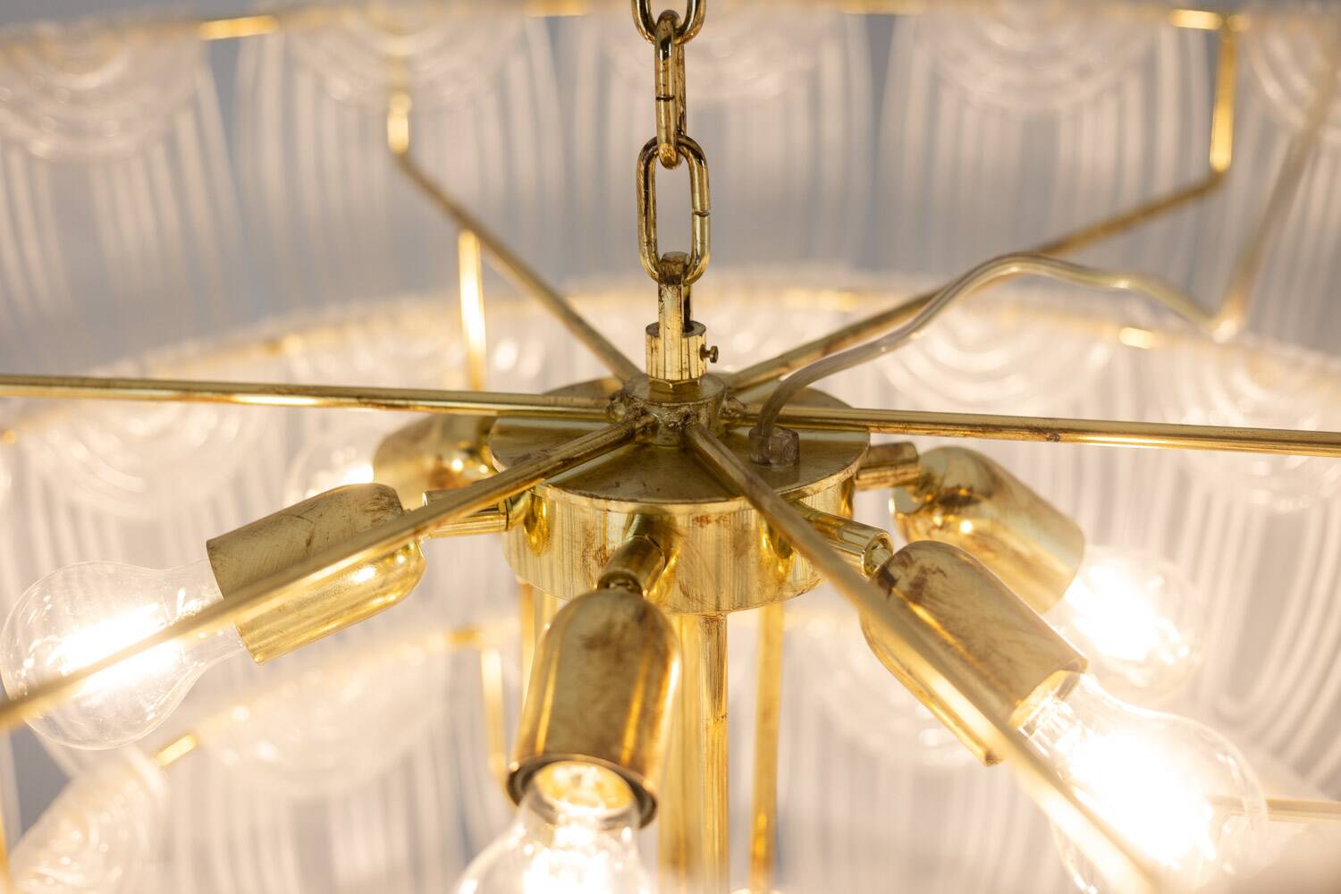 Translucent white Murano glass chandelier. Italy, contemporary work.
