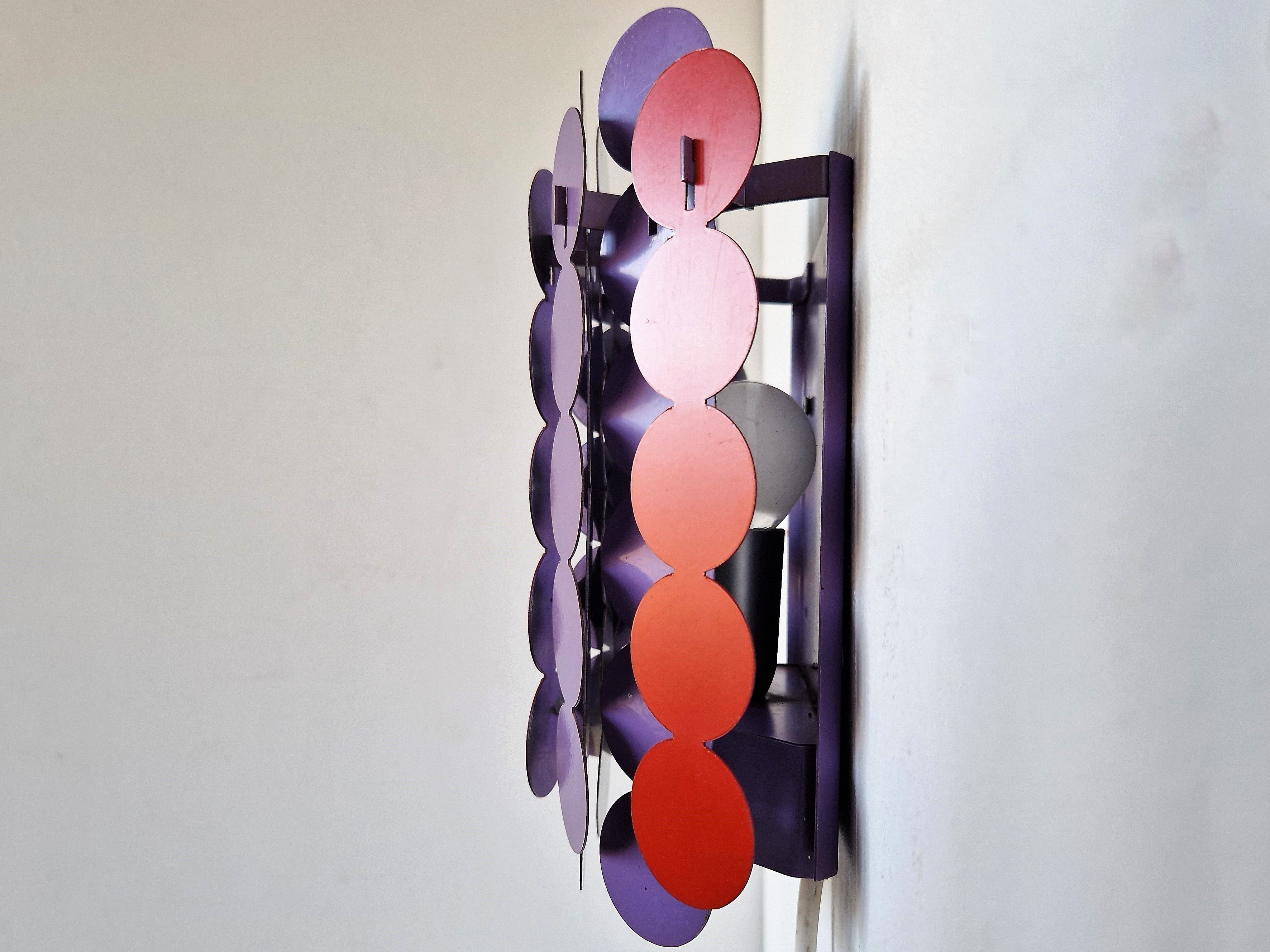 Red and purple metal strip wall lamp by Doria Leuchten, Germany 1960's/1970's