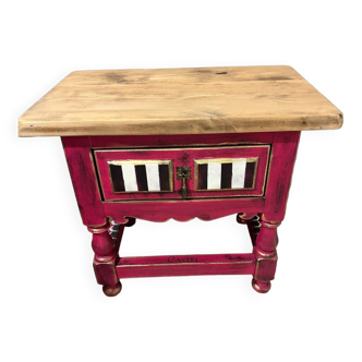 Old bedside table revamped in black fuchsia baroque style