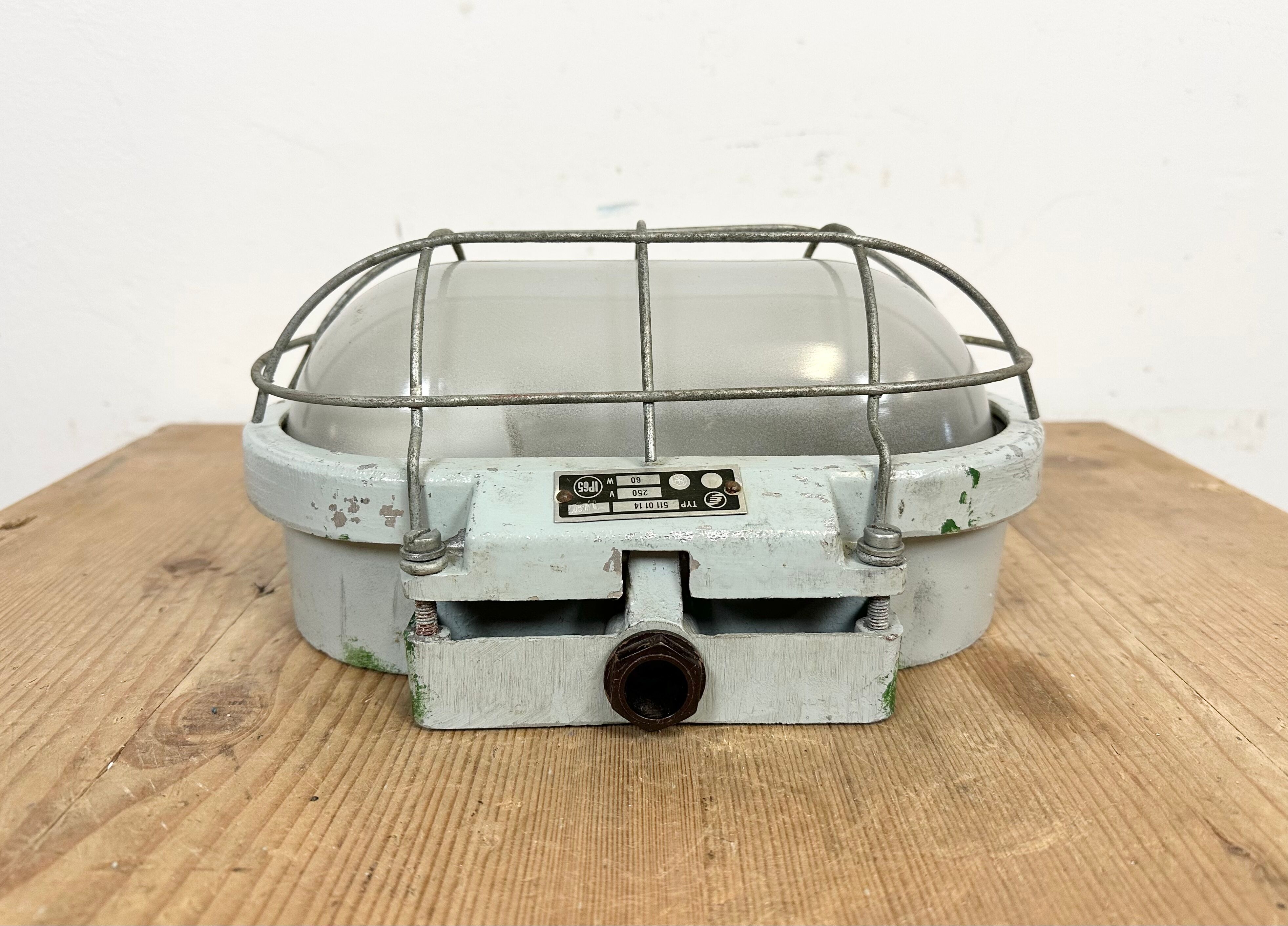 Industrial Cast Aluminium Wall Light with Milk Glass from Elektrosvit, 1970s