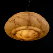 Art Deco pendant light with beige glass lampshade and short rod - circa 1920-1930
