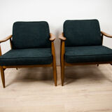 GFM-87 Beech and Fabric Armchairs by Juliusz Kędziorek for Gościcińskie Fabryki Mebli, 1960s, Set of