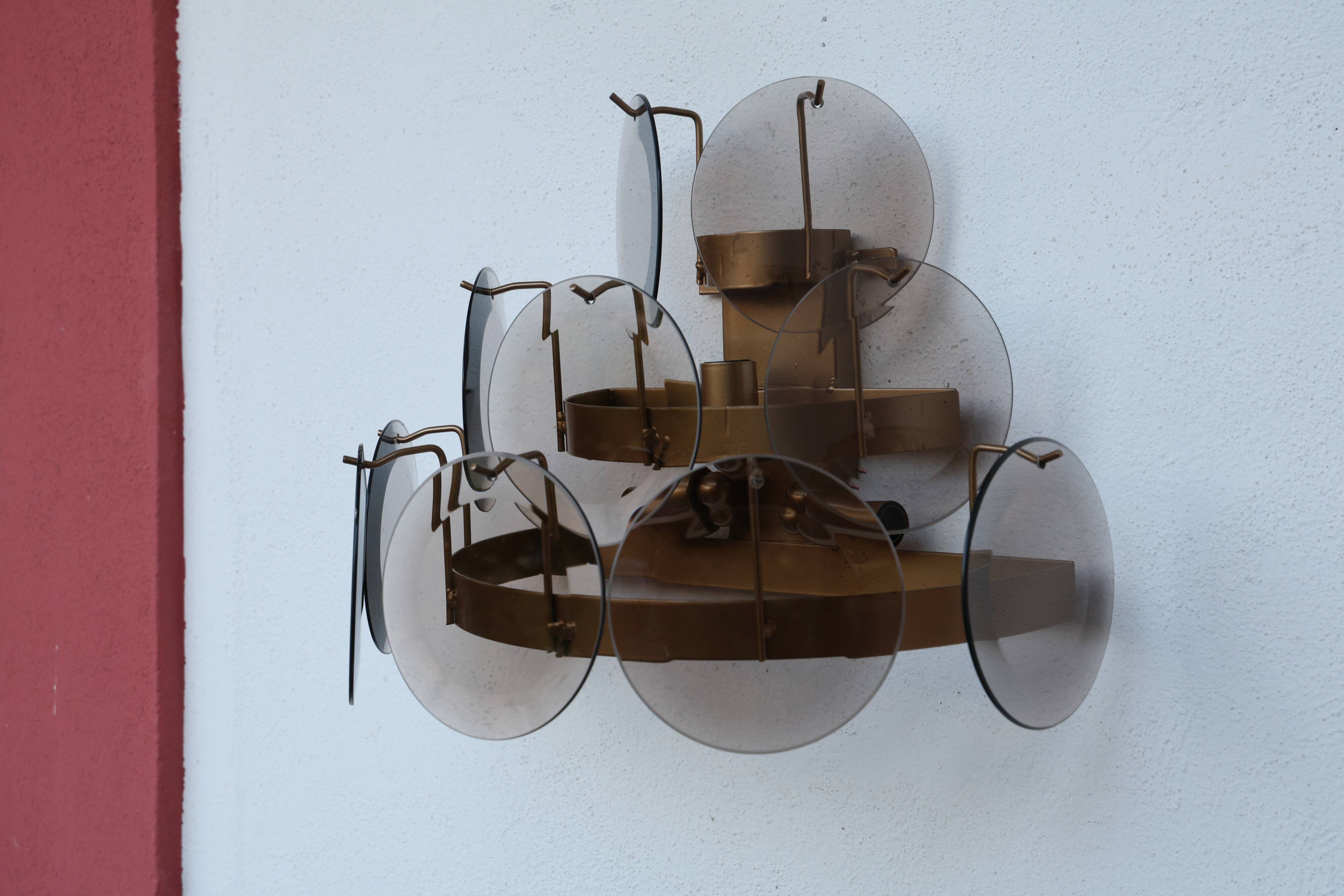 Set of 2 Vistosi Murano Wall Lamps Smoked Disc, 1970