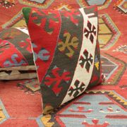 A Pair of Atique Turkish Flatweabe Kilim Cushion Cover, Geometric Pillow
