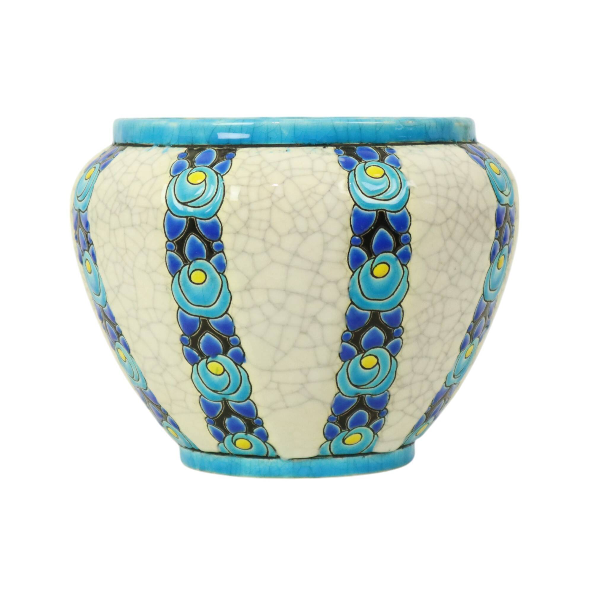 Vase Pot de Fleurs Polychrome Catteau Boch Keramis Art Déco ca. 1922
