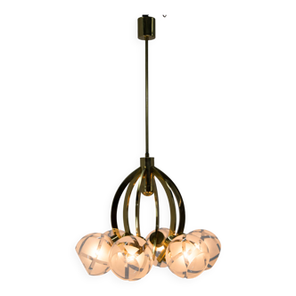 Brass and Glass 6-flamming Chandelier, 1980s