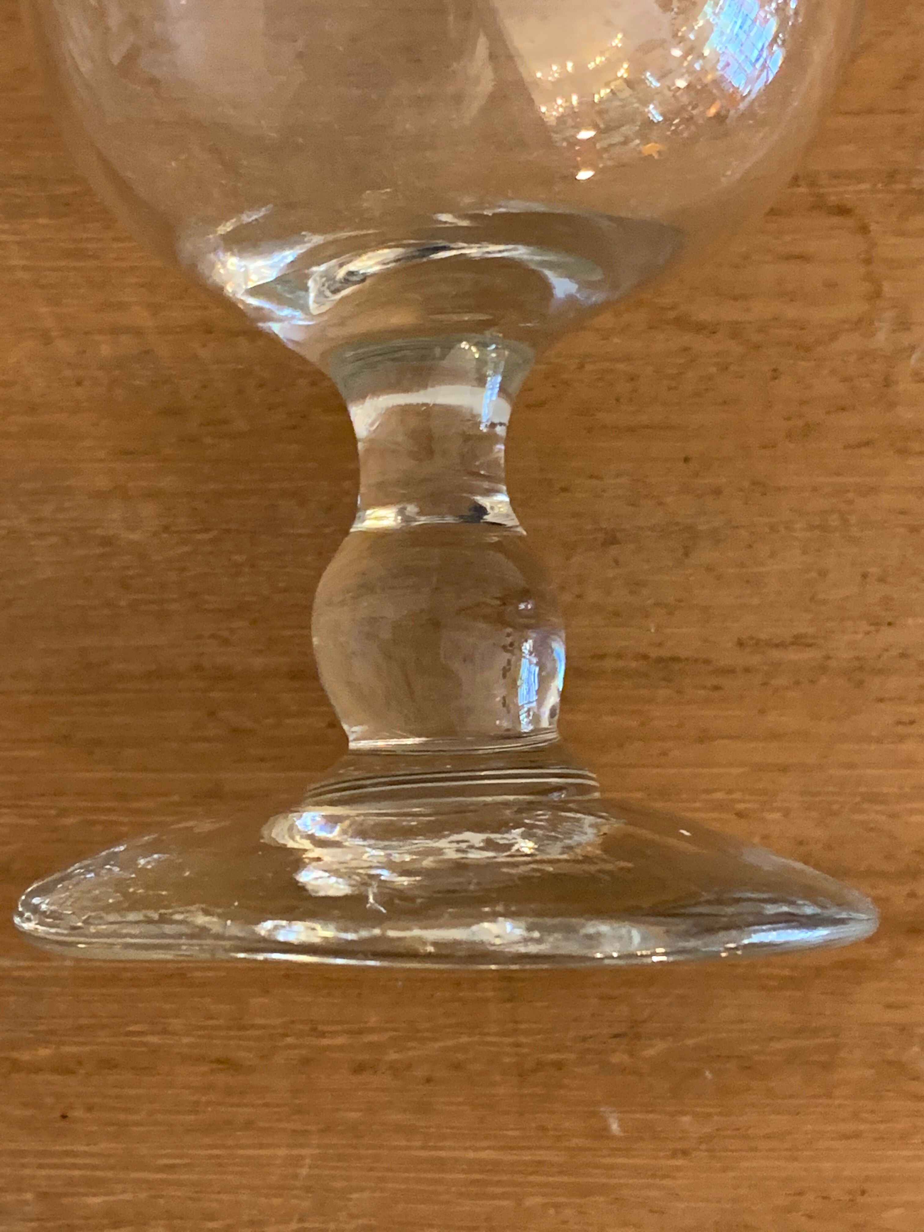 8 old red wine glasses with blown and bubbled glass walk
