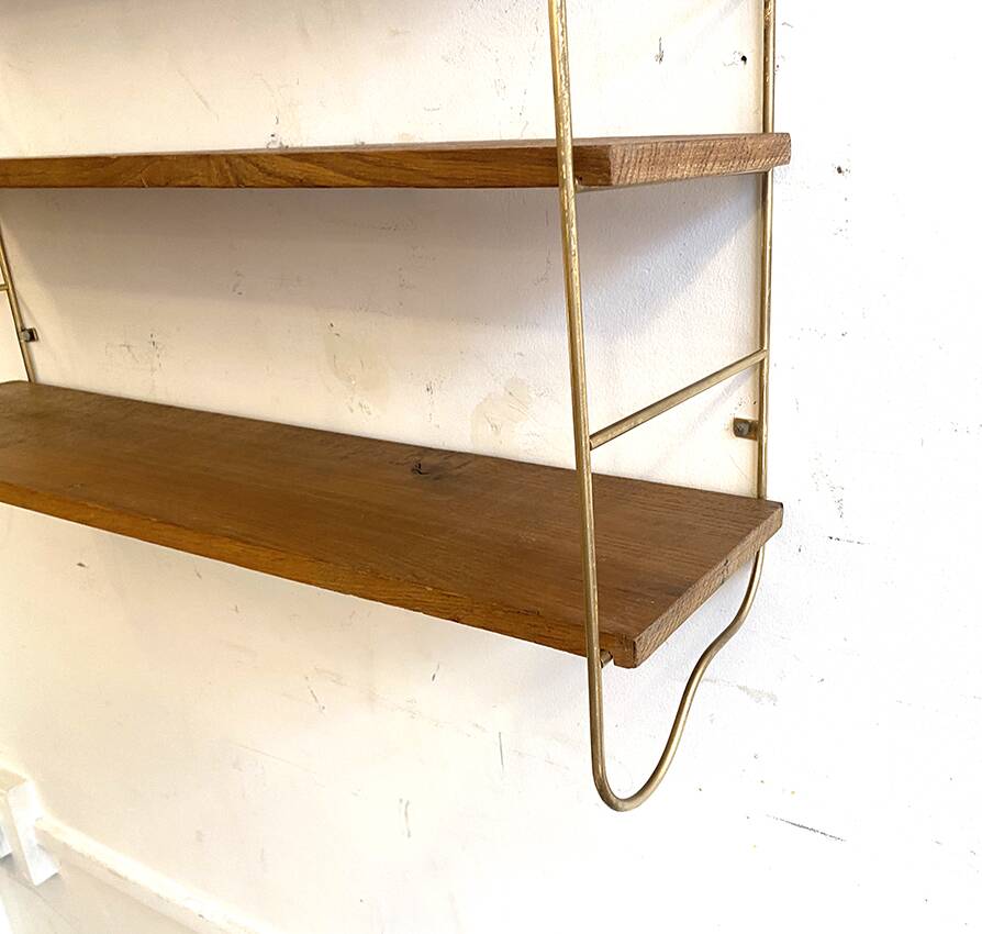 Etagère string laiton et hêtre, 1960