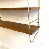 Brass and beech string shelf, 1960