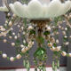 1950s Opaline Glass Beaded Chandelier Pastel Blue & Green Crystal Dr