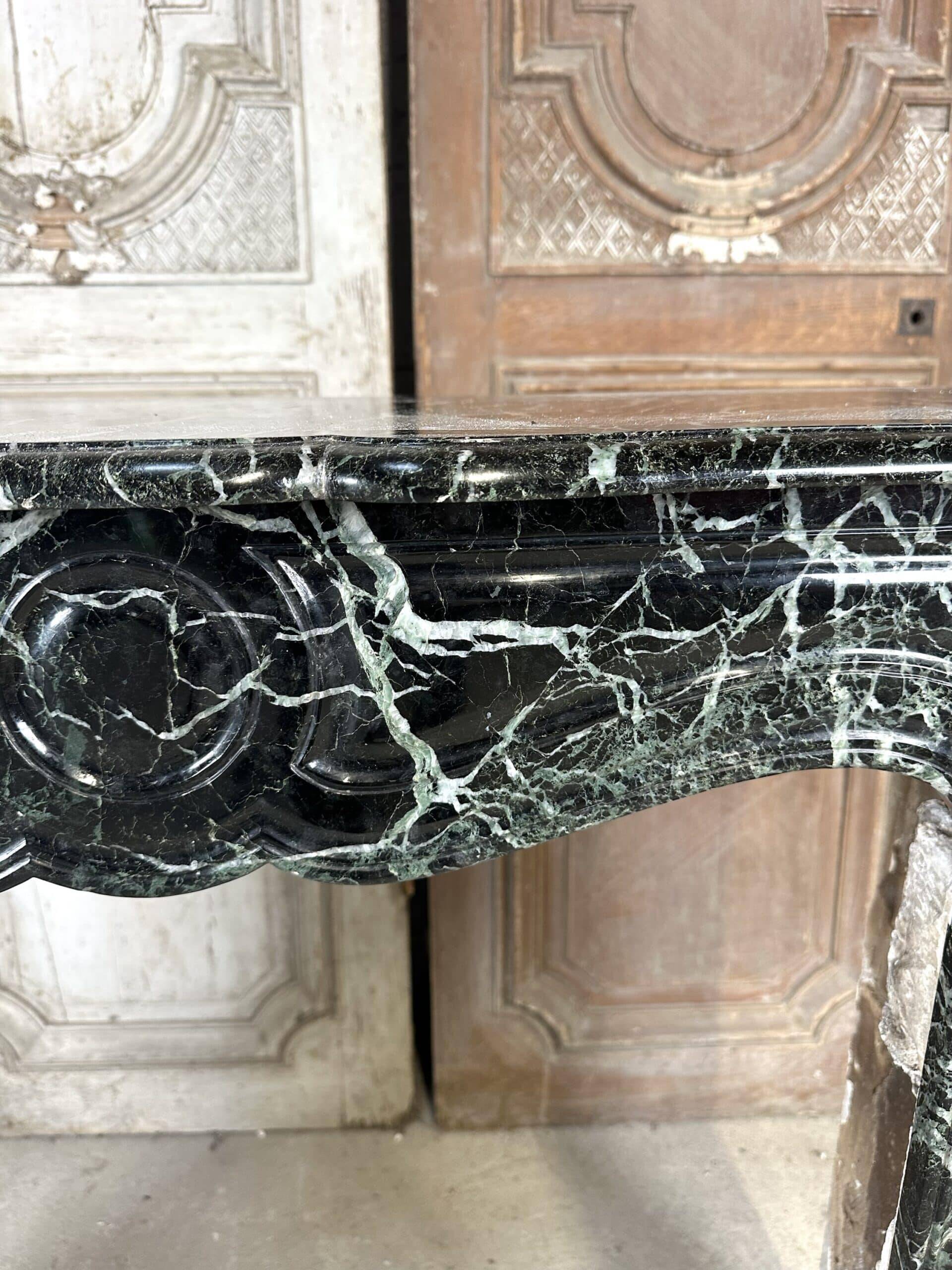 Louis XV style fireplace in green marble, 1900s