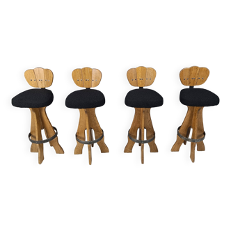 Set of 4 vintage brutalist bar stools, 1960s