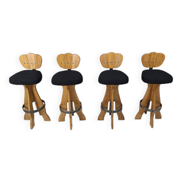 Lot de 4 tabourets de bar vintage brutalistes, années 1960