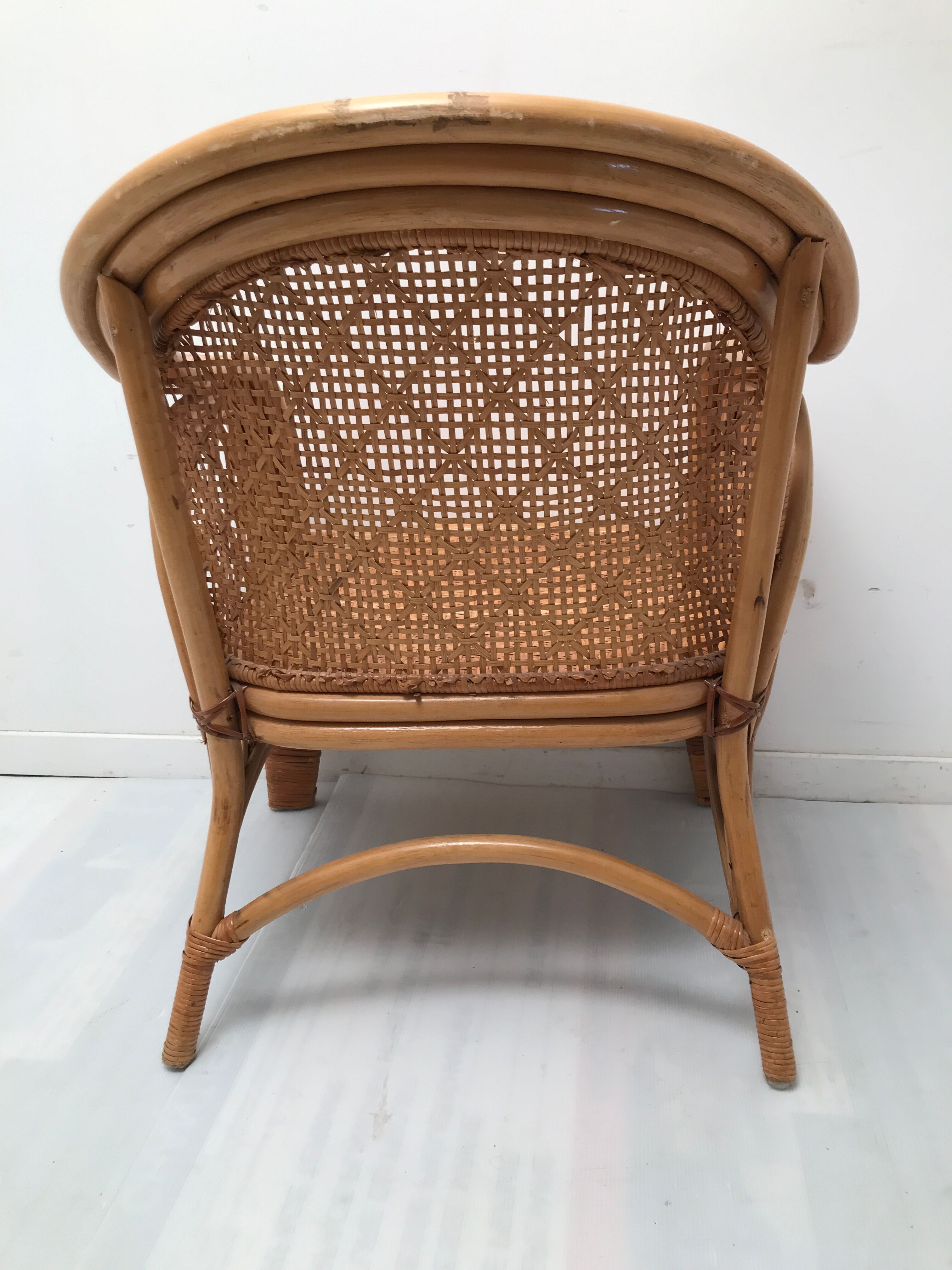 Canning rattan chair and vintage foot rests