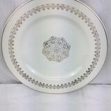 Antique round dish in opaque white and gold ceramic made in France Digoin