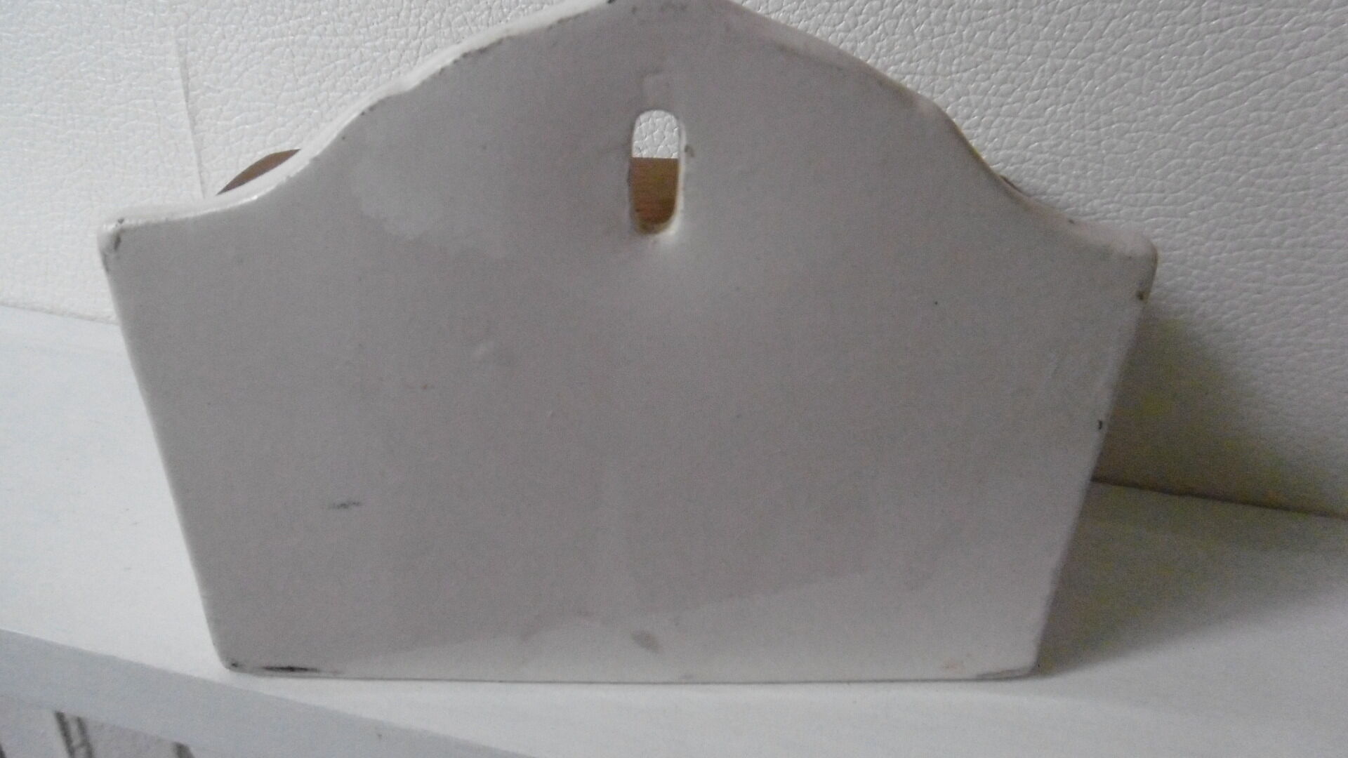 Earthenware salt box white white old blue