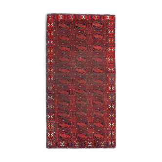 Red antique turkman carpet handwoven wool persian area rug- 110x204cm