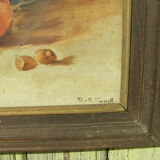 Peinture à l'huile ancienne Nature morte "cruche et fruits"