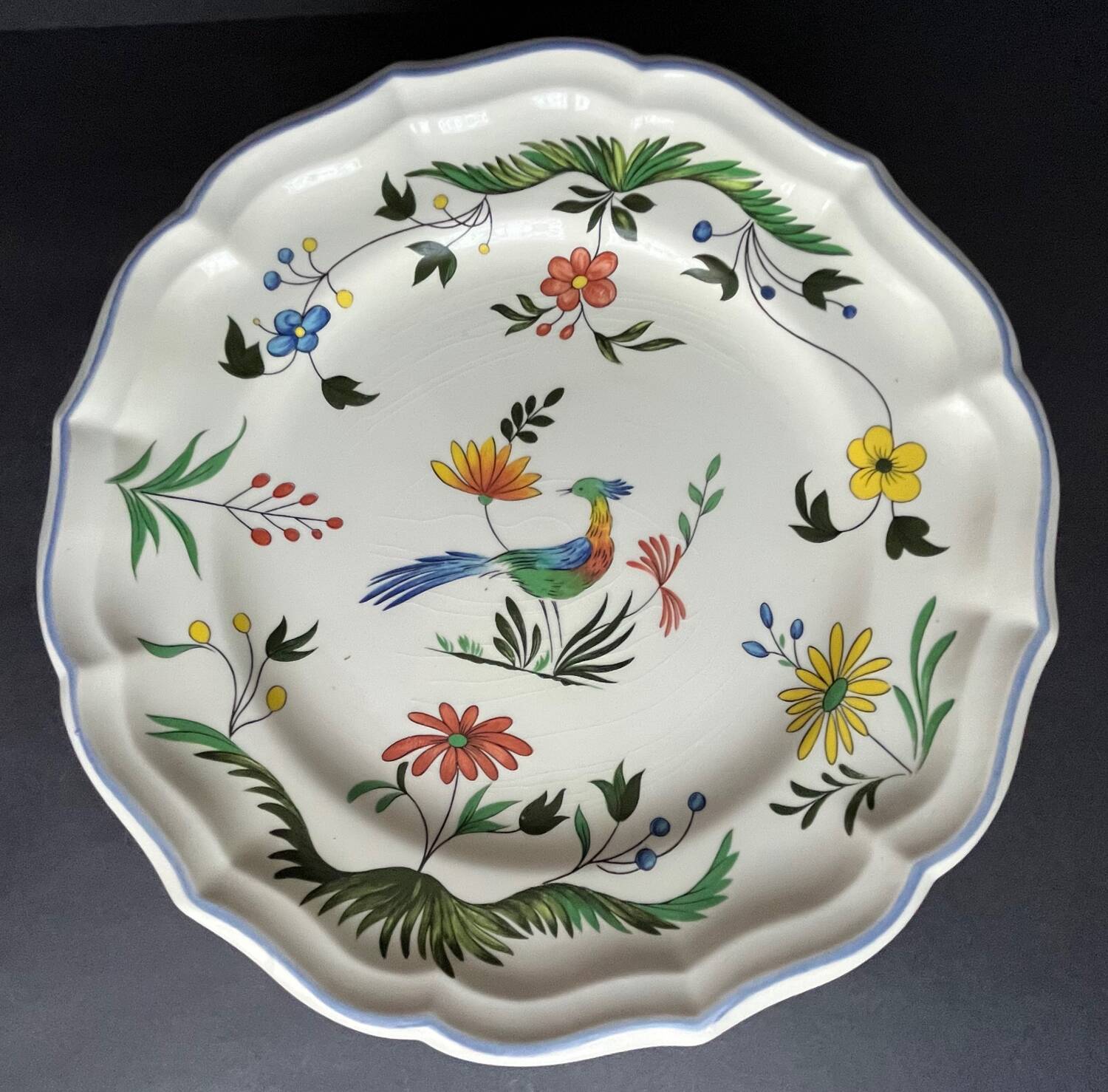 Suite de 6 assiettes plates GIEN oiseaux de paradis