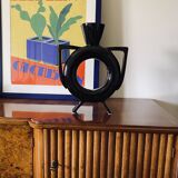 Vase organique moderne en céramique noire, Italie années 1980