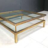 Vintage brass sliding top display coffee table, 1970s