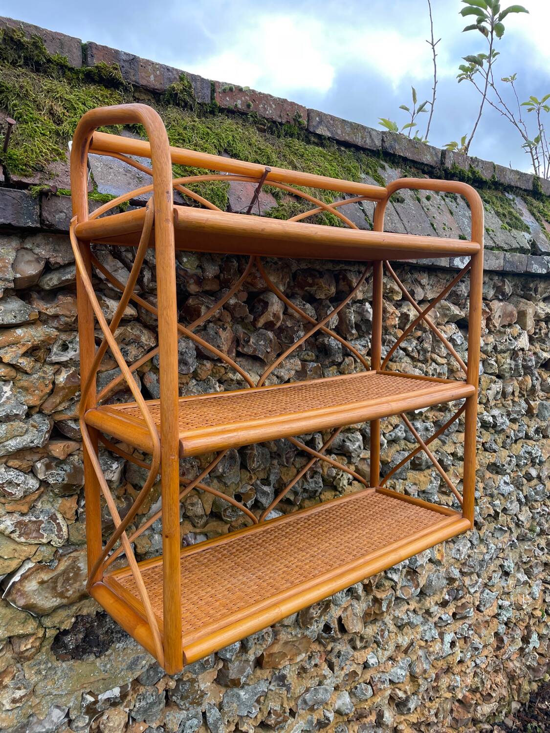 Vintage light rattan shelf 1970
