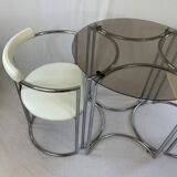 Chrome table and two modernist chairs