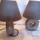 2 grey ceramic bedside lamps