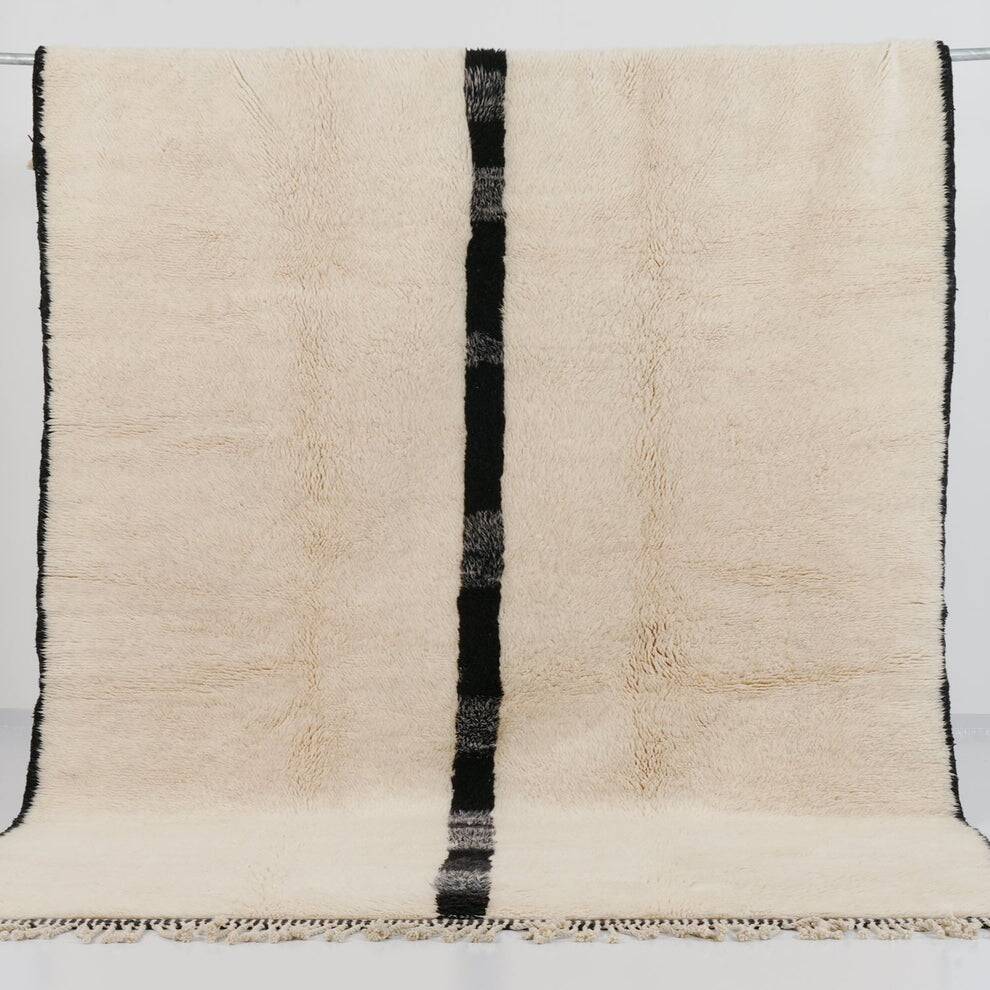 Tapis blanc-noir marocain fait main traditionnelle 250cmx150cm