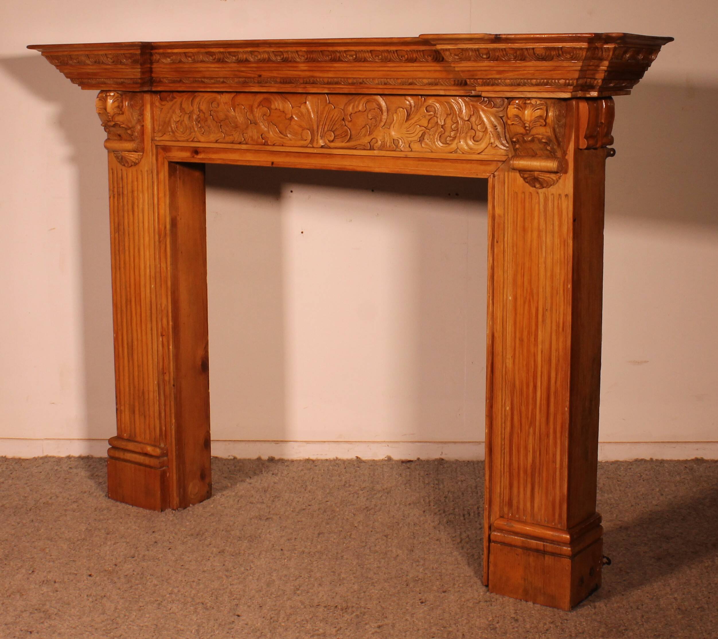 Transitional style beechwood fireplace mantel - 19th century