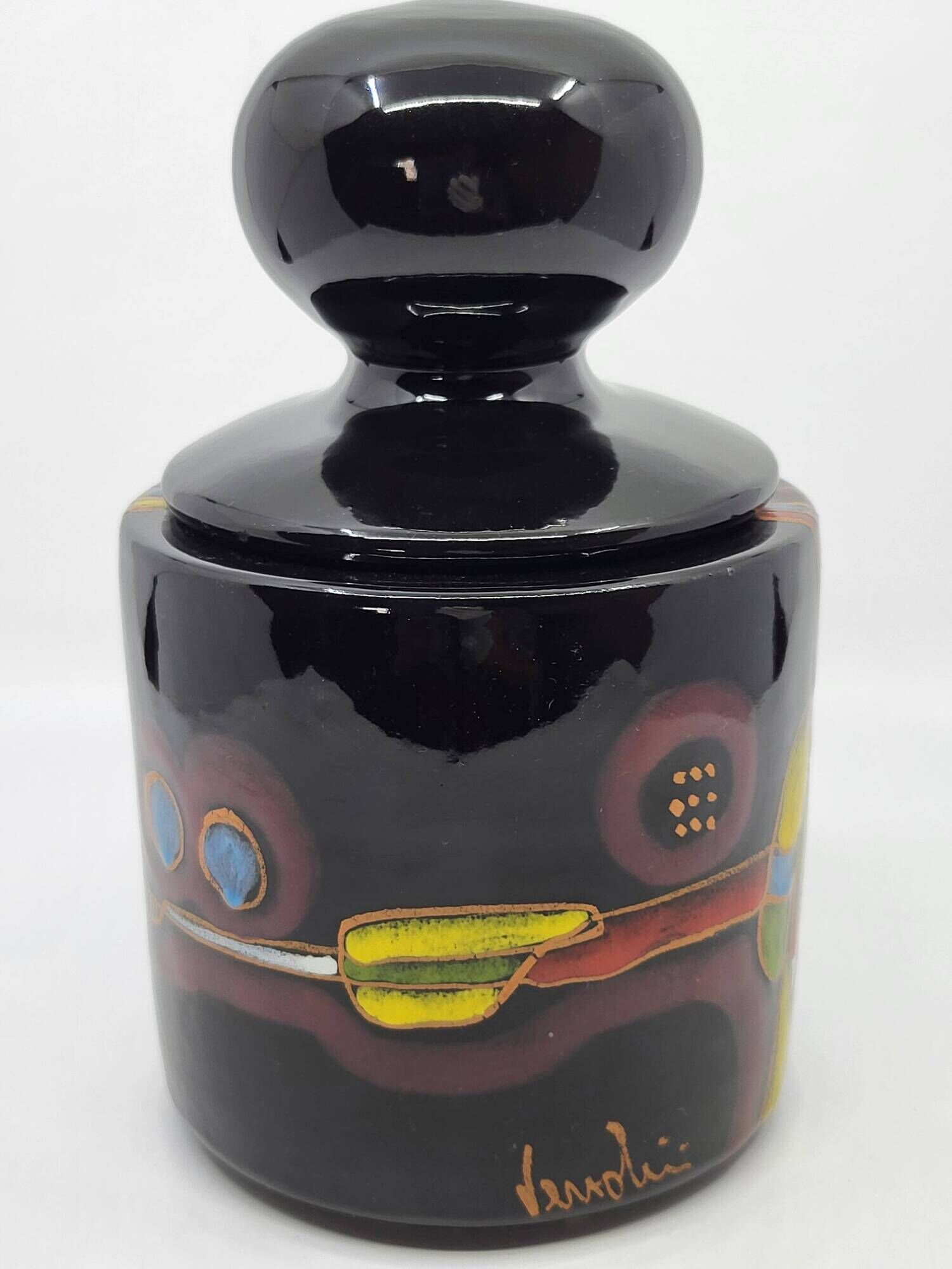 Covered pot or Bonbonnière, Verzolini in black ceramic, Italy 1960.