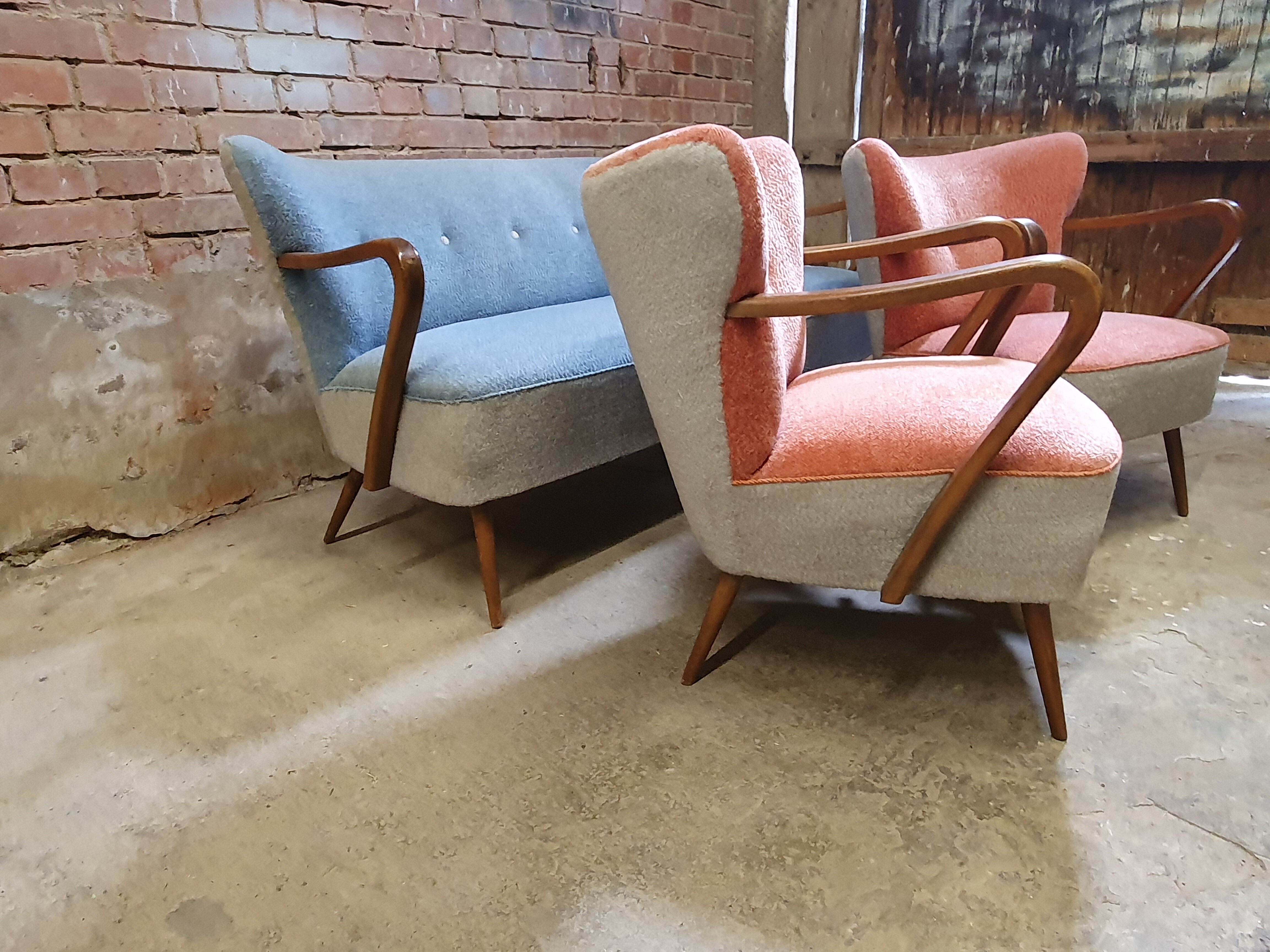 Cocktail set pair of armchair and its sofa 1960