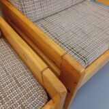 Set of 2 vintage fireside chairs in pine and fabric from the 70s