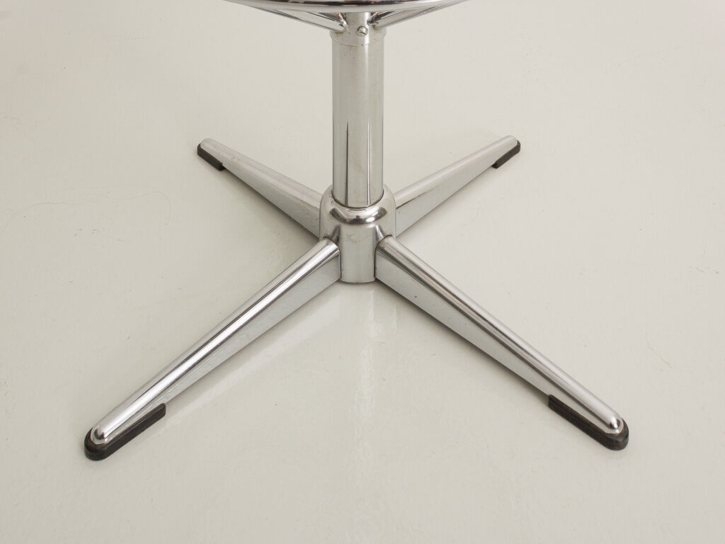Trio of bar stools with restored seating and chrome-plated steel legs
