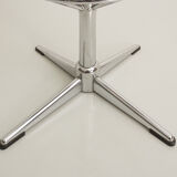 Trio of bar stools with restored seating and chrome-plated steel legs