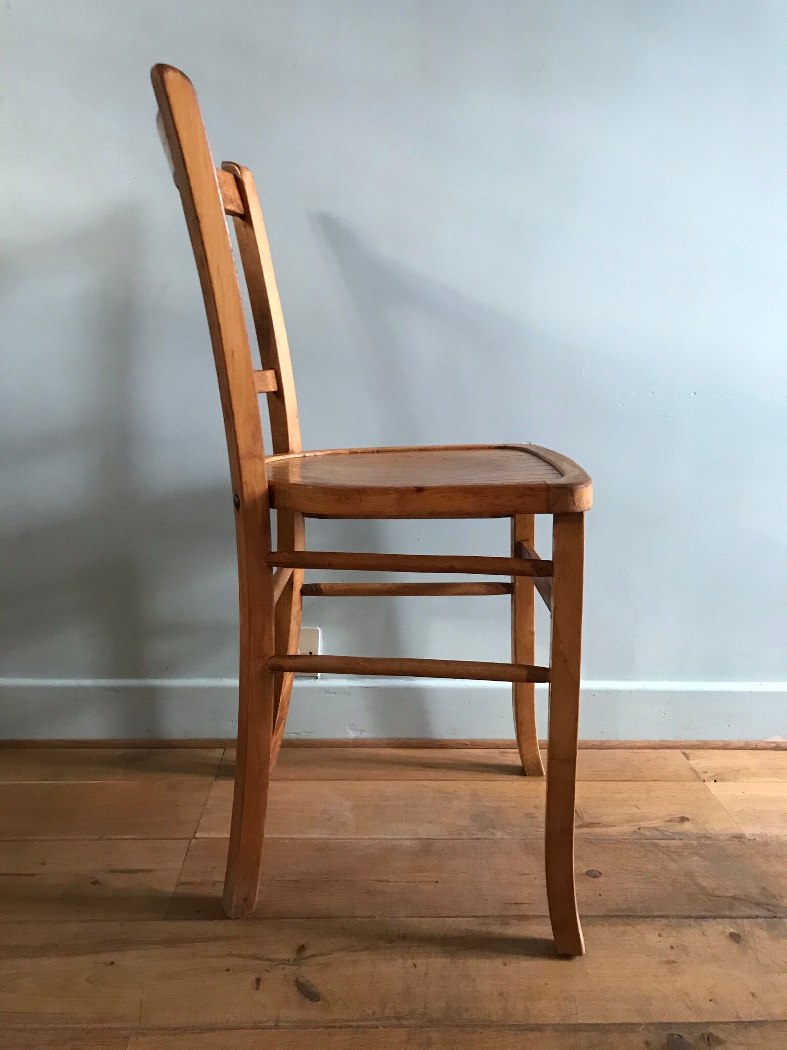 Vintage bistro chairs in natural wood marked luterma