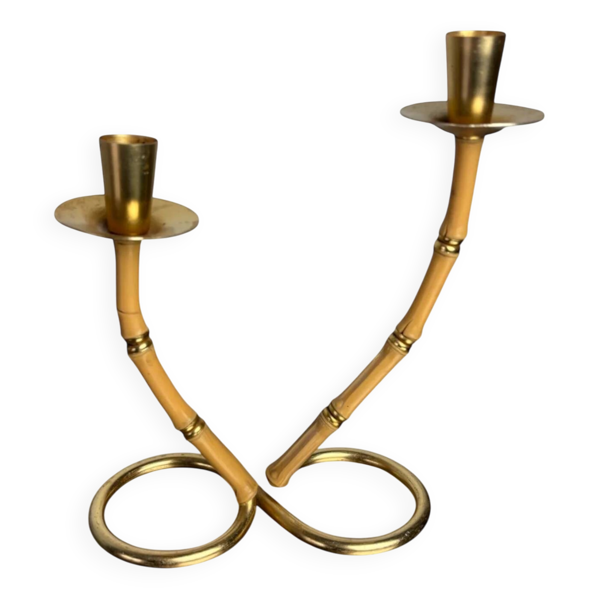 Faux bamboo & brass candleholder, Italy, 1970
