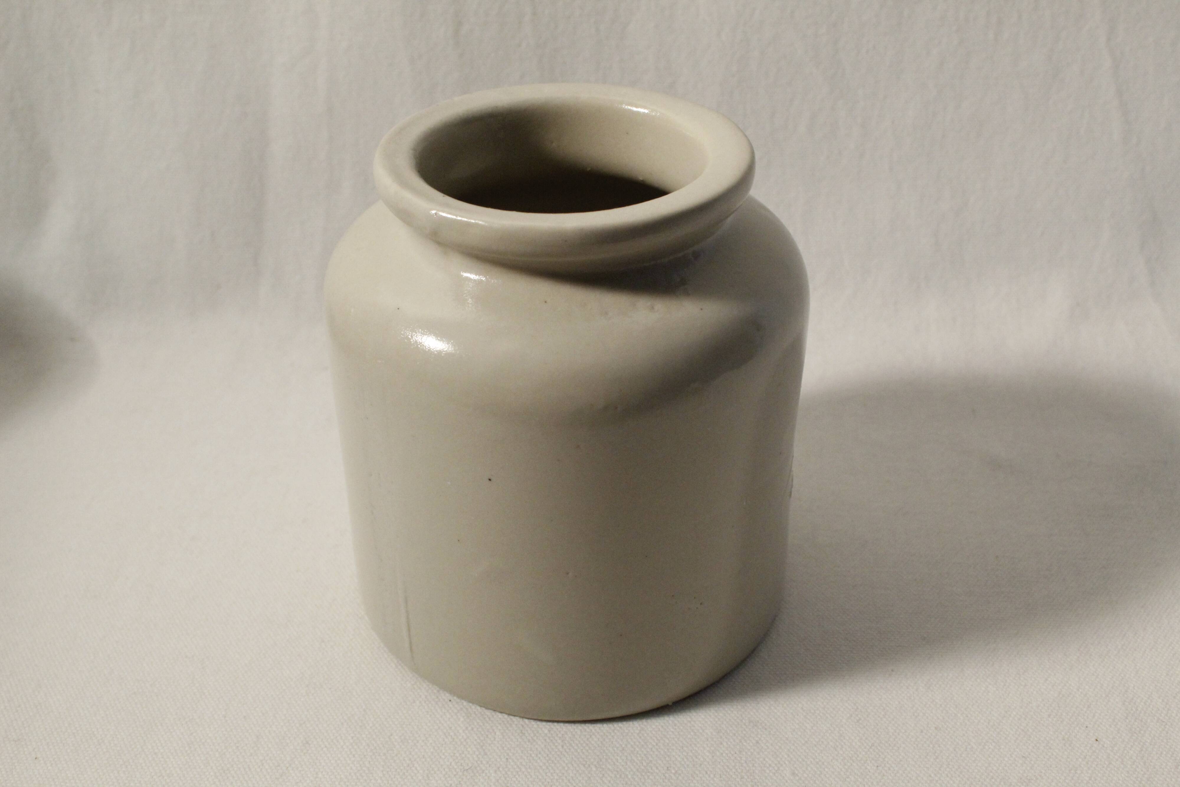 Vintage LAB-Lagny mustard pot in beige glazed stoneware (x2)
