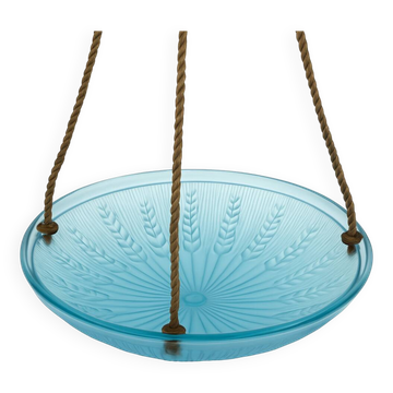 Suspension Art Déco en verre bleu moulé – Années 1930