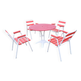 Garden furniture cast iron table and Tolix armchairs