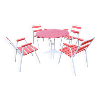 Salon de Jardin Table Fonte et Fauteuils Tolix