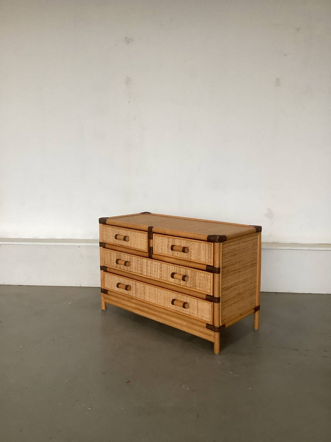 Smal drawer cabinet bamboo ratan 1970