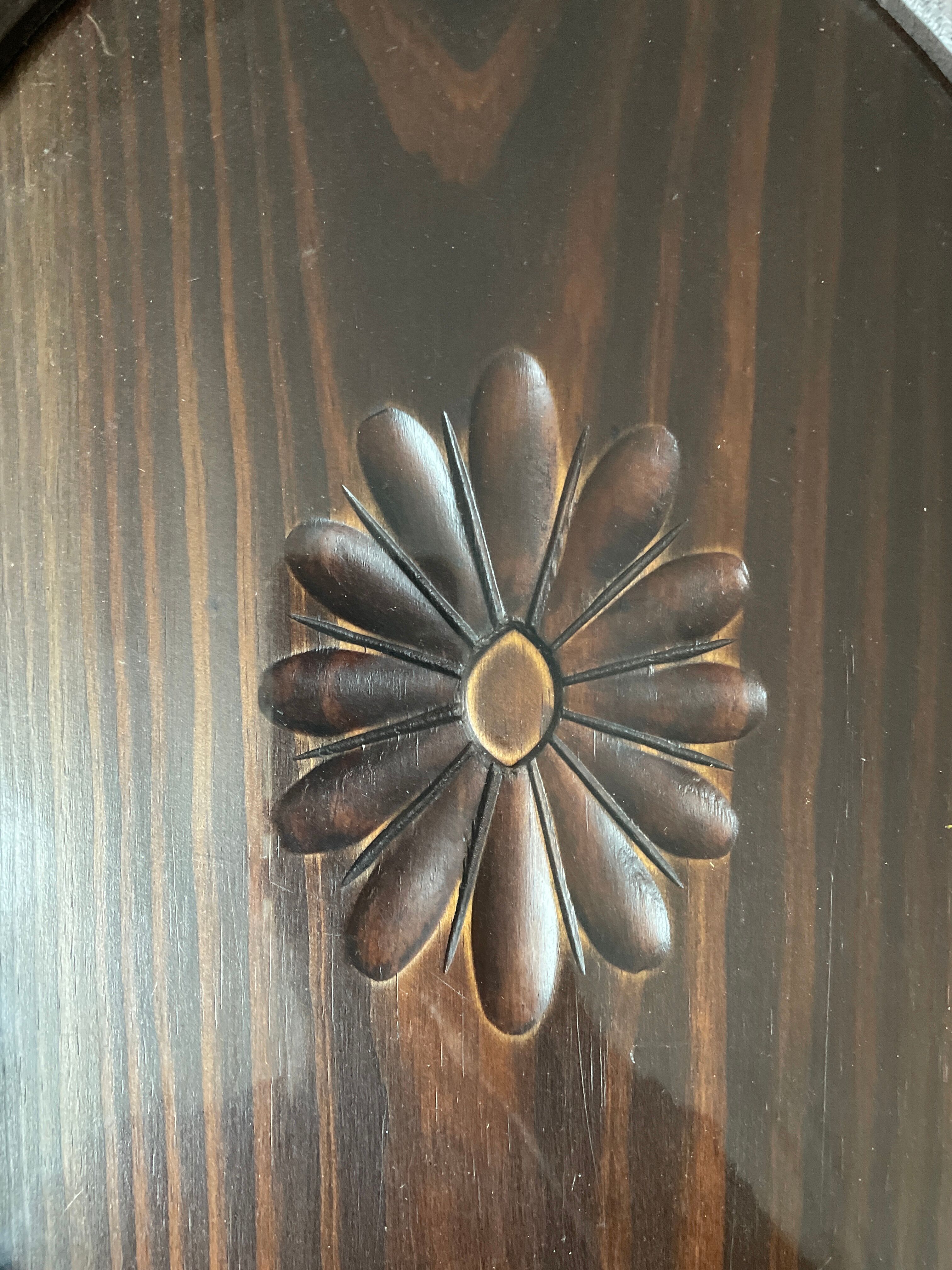 Set of two vintage carved oak service trays